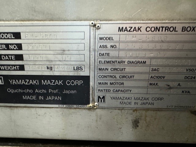 Horizontal machining center MAZAK FH 5800