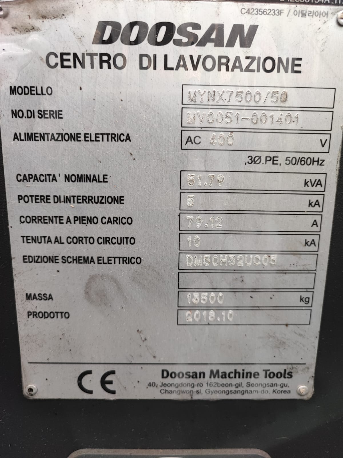 Vertical machining center DAEWOO DOOSAN MINX 7500/50